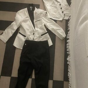 White & Black Contrast Tuxedo Blazer and Black Pants - kids Suits & Blazers